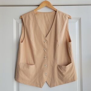 Beige Cotton-Rayon Vest with Button Front